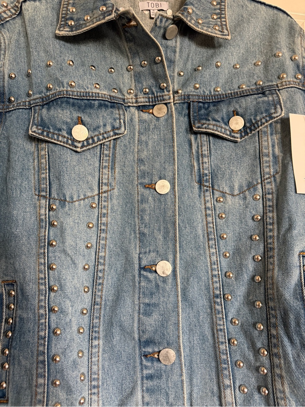 NWT TOBI Studded Denim Jacket Small | 100% Cotton Western Moto Festival - Picture 3 of 7